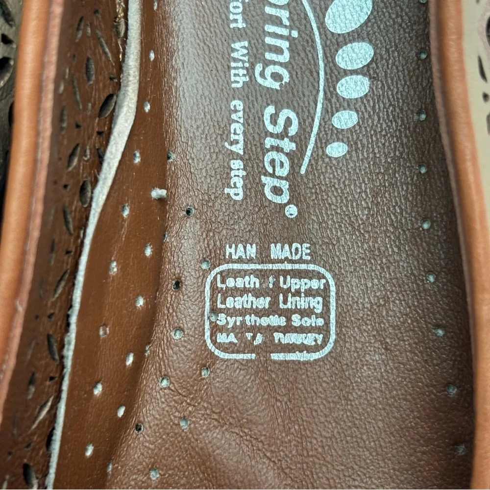 Spring Step Tulisa Slip On Brown Perforated Leather Flats Size 8